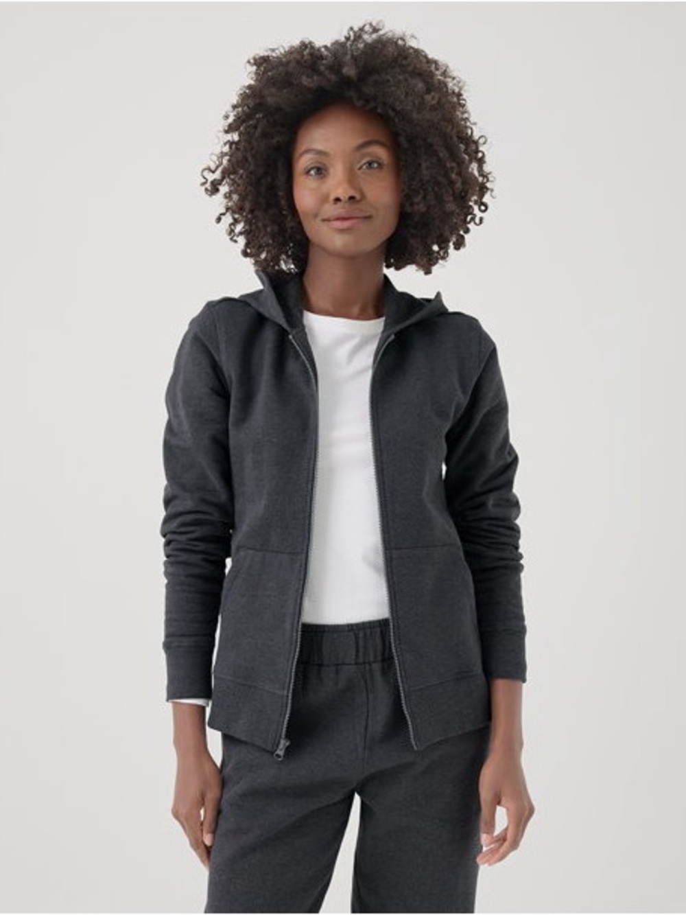 Pact Organic Cotton Zip Hoodie Women's XL Charcoal Full Zip Hooded Sweatshirt
